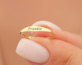 Dainty Thin Name Ring, Stackable Custom Gold Silver Ring, Unique Delicate Valentine&#39;s Day Gift, Women,Gift For Mom PPNR2