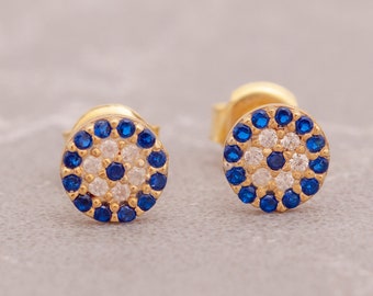 Evil Eye Earrings, Evil Eye Studs, Protection Jewelry, Minimalist Earrings, Zircon Evil Eye Stud, Hypoallergenic Jewelry, Graduation GiftS