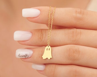 Gold Spooky Ghost Necklace, Cute Silver Ghost Pendant, Halloween Jewelry for Women, Tiny Ghost Charm Necklace, Gift for Her, Ghost Gift