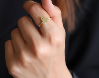 14K Gold Ghost Ring, Adjustable Tiny Cute Ghotic Jewelry