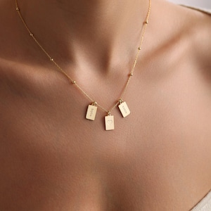 14K Gold & Silver Personalized Tiny Initial Tag Necklace, Custom Love Tag Necklaces, Handmade Minimalist Jewelry, Christmas Gifts for Women
