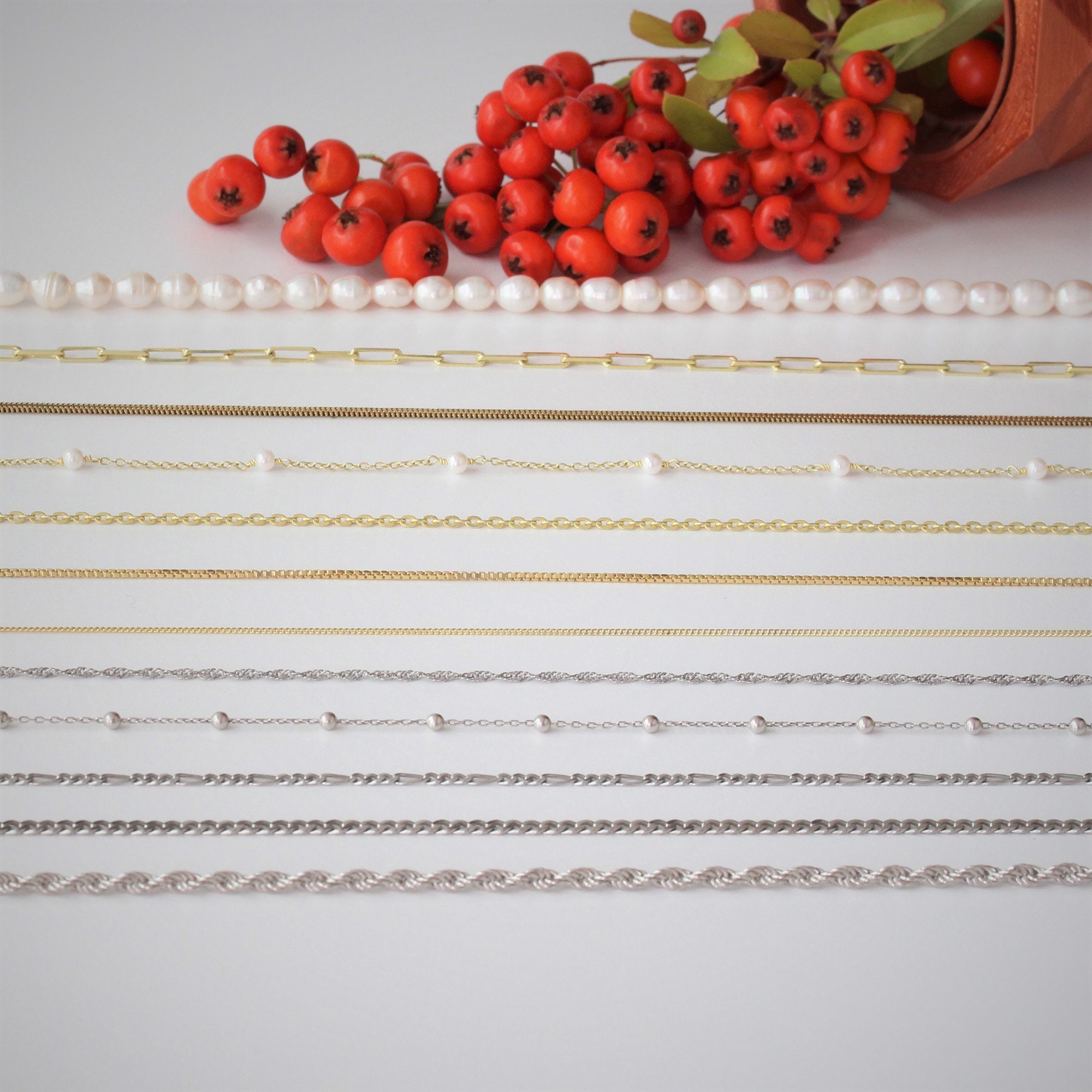 Silver Chain Necklace, Figaro Curby Rope Box Paperclip Twist Chain ...