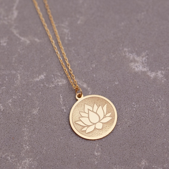 14K Gold Lotus Flower Necklace, Dainty Silver Lotus Balance