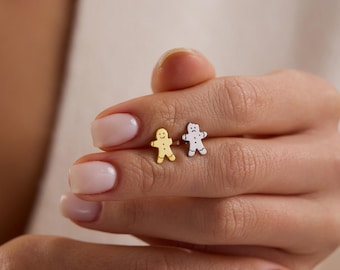 14k Gold Gingerbread Man Earrings, Dainty Gingerbread Man Stud Earrings, Cookie Jewelry, Christmas Holiday Jewelry for Her, Christmas Gifts