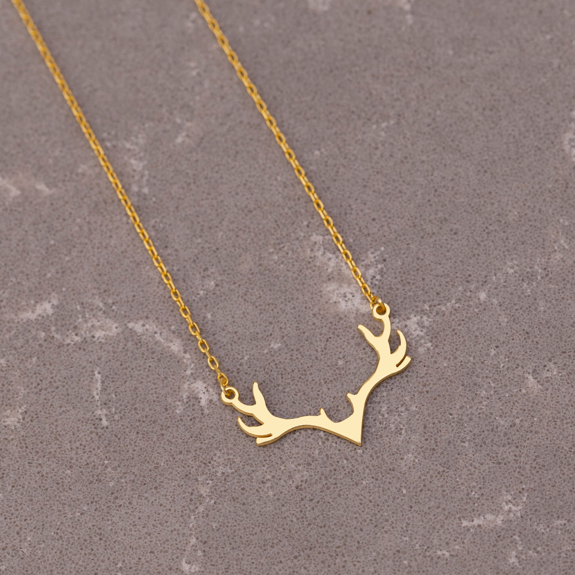 14K Gold Antler Necklace Deer Horn Pendant Dainty Antler Etsy
