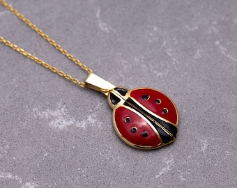 Ladybug Necklace, Gold Custom Pendant, Opening Wings Ladybird Charm, Cute Luck Jewelry, Mother's Day, Birthday, Christmas, Halloween Gifts