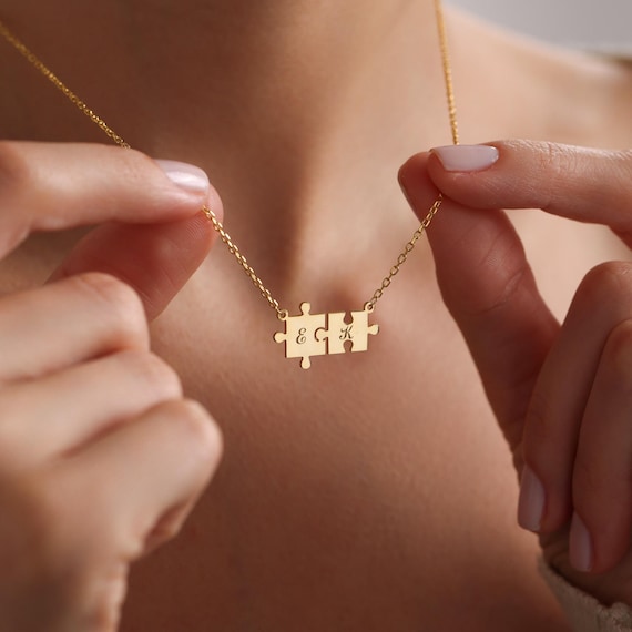 14K Gold and Silver Personalized Dainty Puzzle Piece Necklace