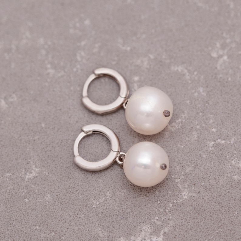 14K Gold Pearl Drop Earring, Silver Freshwater Pearl Earring, Dainty Pearl Wedding Jewelry, Gift For Bridesmaid, Gift For Mom ,PPDE1 image 5