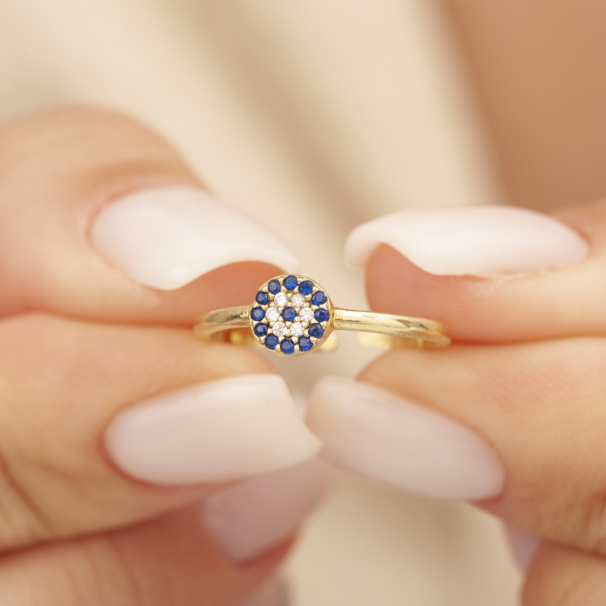 Adjustable Dainty Evil Eye Ring, Gold & Silver Evil Eye Rings, Minimalist Protection Jewelry, Christmas Gifts For Her Women Mom, PEER1