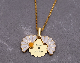 Daisy Name Necklace, Personalized Jewelry, Custom Daisy Pendant, Monogram Name Jewelry, Mother's Day Jewelry, New Mom, Mama Gifts For Her