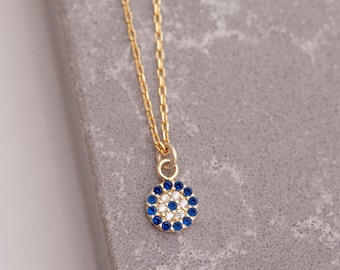 14K Real Gold Evil Eye Necklace, Kabbalah Pendant, Protection Jewelry, Dainty Evil Eye Charm, Mother's Day, Graduation Gifts For Mom & Women