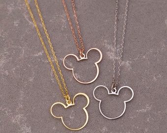 Gold Disney Necklace, Monogram Mickey Mouse Pendant, Silver Disney Jewelry, Rose Gold Women Gift, For Kids, New Mom Gift, Mom Gift, For Her