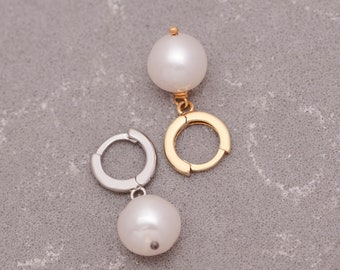 14K Gold & Silver Pearl Drop Earring, Freshwater Pearl Earring, Modern Drop, Wedding Jewelry, Bridesmaid, Christmas, Birthday, Love Gifts