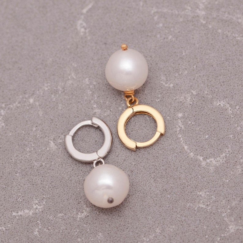 14K Gold Pearl Drop Earring, Silver Freshwater Pearl Earring, Dainty Pearl Wedding Jewelry, Gift For Bridesmaid, Gift For Mom ,PPDE1 image 3