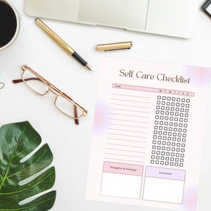 Self-Care Checklist, Self-Care Planner, Instant Download