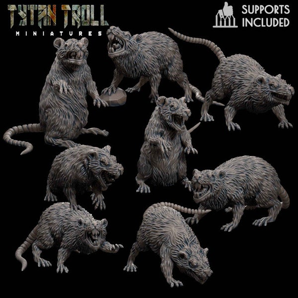 8 Pcs  Giant Rat pack / wargame / D&D / miniatures /  Tytantroll miniatures