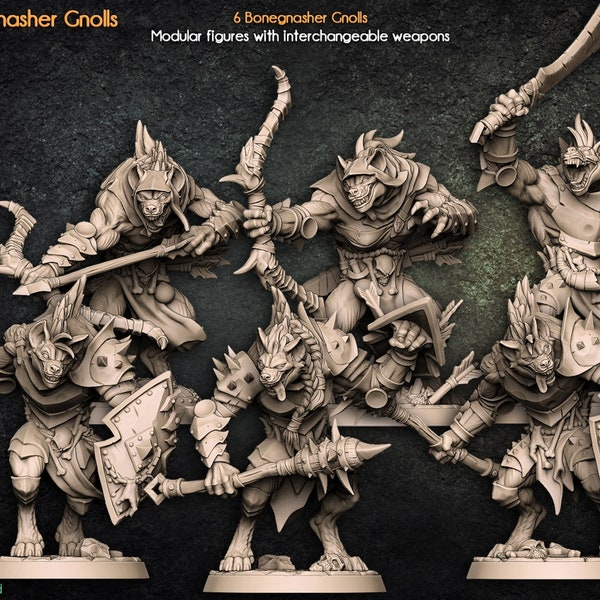 6 Pc Bone Gnasher Gnoll Squad  /  warriors / miniature / D&D / table top RPG / Artisan Guild / wargaming