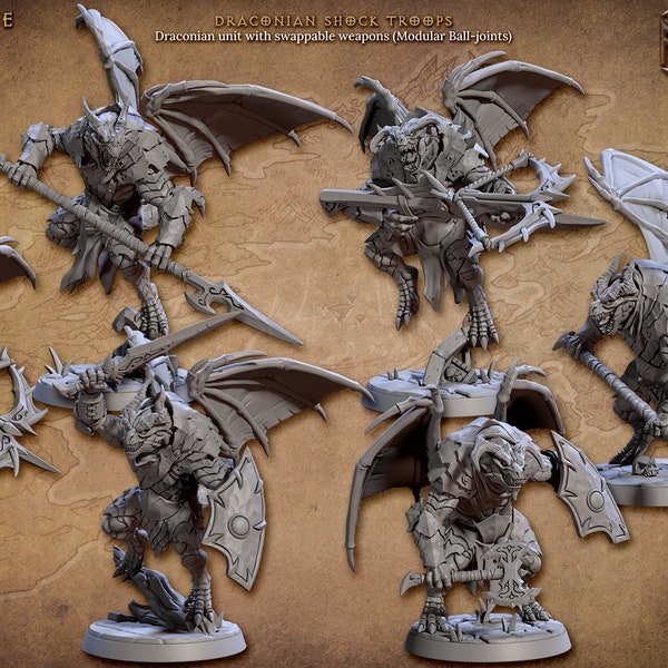 6 Pc Draconiens ailés / Troupes de choc / miniature / D&D / RPG de table / Guilde artisanale / wargaming