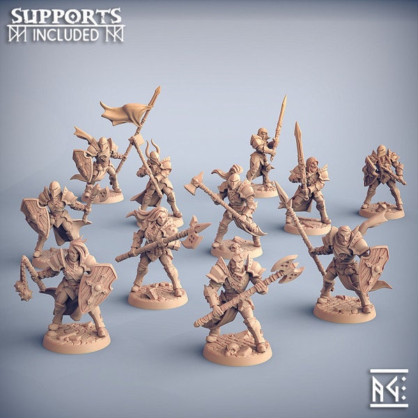 12 Pc Human Fighter Guild,  warrior, miniature, D&D, table top RPG, Artisan Guild, wargaming