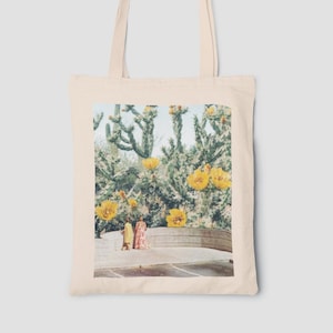 Cactus Flowers Collage Tote Bag - Everyday Spring Bag, Artistic Trendy Tote Bag, Retro Canvas Grocery Bag, Tote Bag Aesthetic, Reusable Bag