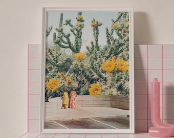 Cactus Flowers Collage Art Print Surreal Vintage 60s Floral Spring Desert Wall Art Retro 70s Decor Kitschy Artwork Aesthetic Woman Collage