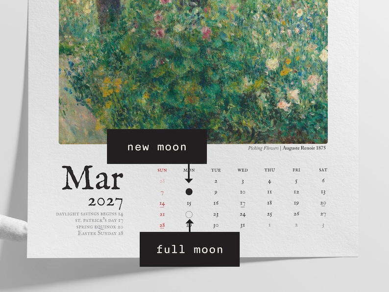 2026/2027 Large Vintage Calendar Fine Art Wall Hanging Home Decor Impressionist Painting 11x17 or 8.5x11 image 7