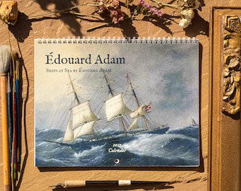 Maritim väggkalender Segelfartygsmålning Vintage nautisk konst Havstema Hemmakontor Gåva Män Båtentusiast Månadsplanerare Marinlandskap
