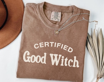 Certified Good Witch Shirt Cute Witch Graphic Tee Comfort Colors Vintage Halloween Spooky Season Witchcore Style Cottagecore Women Shirt