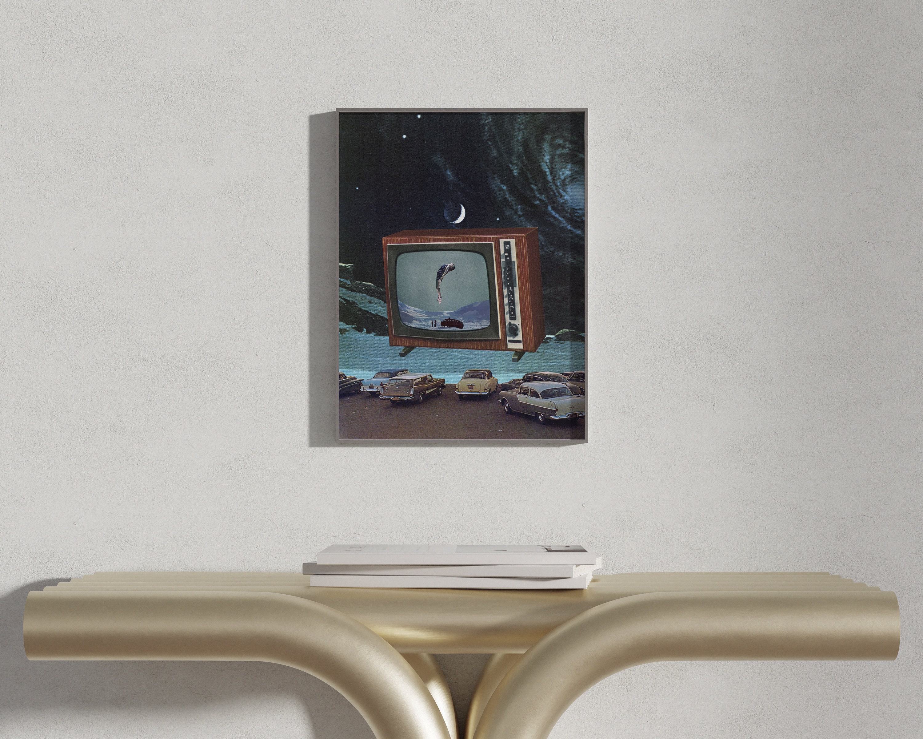Drive-in Collage Art Print - Surreal Vintage Car Collage, Retro ...