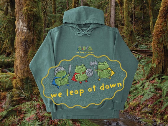 We Leap At Dawn Funny Frog Meme Embroidery Hoodie Comfort Colors Unhinged Sweatshirt