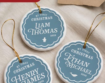 Barnets första julgransprydnad Personlig pojkeprydnad Min första julminnessak Ny bebis Julklapp Anpassad julgransprydnad med namn till bebis