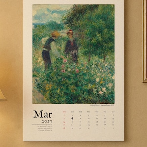 2026/2027 Wall Calendar Fine Art Home Decor Vintage Impressionist Painting Large Hanging Calendar 11x17 or 8.5x11 Art Lover Gift
