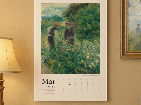 2026/2027 Wall Calendar Fine Art Home Decor Vintage Impressionist Painting Large Hanging Calendar 11x17 or 8.5x11 Art Lover Gift