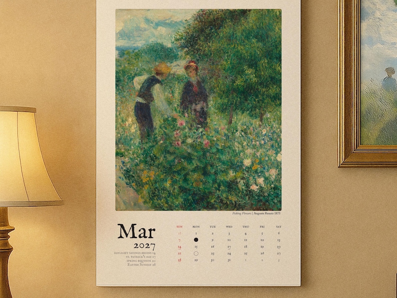 2026/2027 Wall Calendar Fine Art Home Decor Vintage Impressionist Painting Large Hanging Calendar 11x17 or 8.5x11 Art Lover Gift image 1