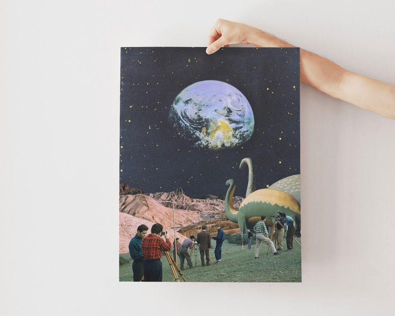Dinosaur Collage Art Print - Surreal Vintage Collage, Retro Futurism ...