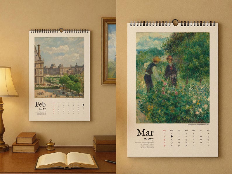 2026/2027 Wall Calendar Fine Art Home Decor Vintage Impressionist Painting Large Hanging Calendar 11x17 or 8.5x11 Art Lover Gift image 5