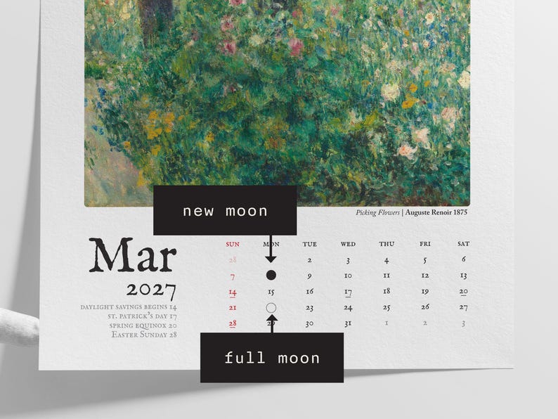 2026/2027 Wall Calendar Fine Art Home Decor Vintage Impressionist Painting Large Hanging Calendar 11x17 or 8.5x11 Art Lover Gift image 8