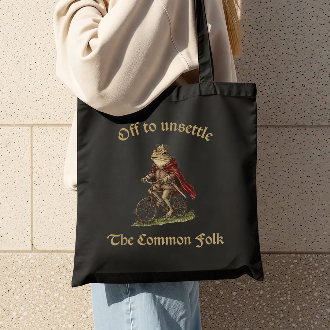 Unsettle Chaotic Frog Meme Tote Bag off to Unsettle the Common Folk Vintage ...