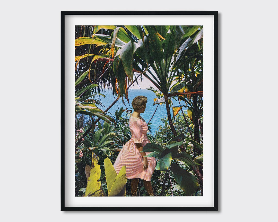 Woman in Jungle Collage Art - Surreal Vintage Tropical Plant Aesthetic ...