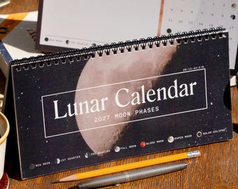 2027 Moon Phase Desk Calendar Lunar Planner Celestial Art Astrology Calendar Witchy Desk Decor Moon Lover Gift Celestial Home Office
