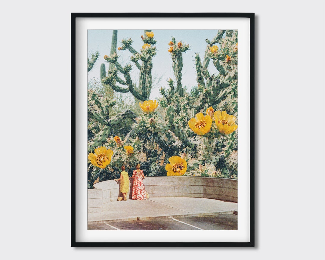 Cactus Flowers Collage Art Print - Surreal Vintage 60s Floral Spring ...