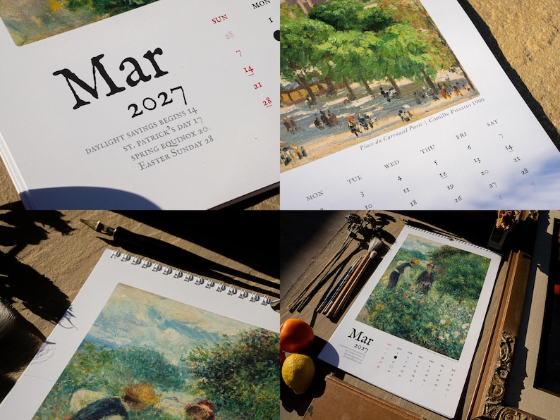 2026/2027 Large Vintage Calendar Fine Art Wall Hanging Home Decor Impressionist Painting 11x17 or 8.5x11 image 3
