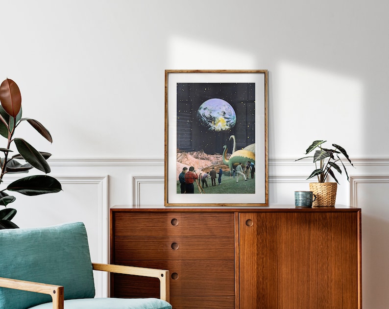 Dinosaur Collage Art Print - Surreal Vintage Collage, Retro Futurism ...