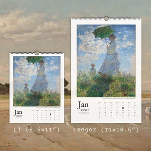 2026/2027 Large Vintage Calendar Fine Art Wall Hanging Home Decor Impressionist Painting 11x17 or 8.5x11 image 4