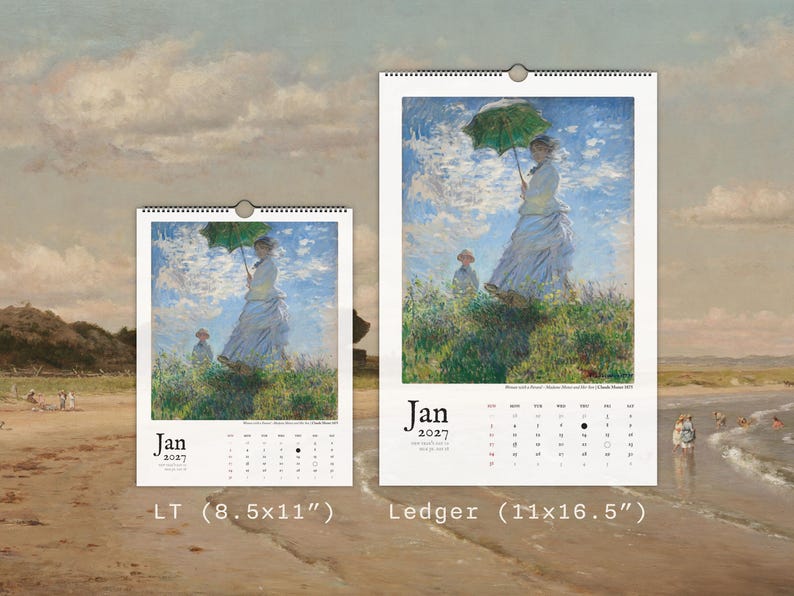 2026/2027 Large Vintage Calendar Fine Art Wall Hanging Home Decor Impressionist Painting 11x17 or 8.5x11 image 4