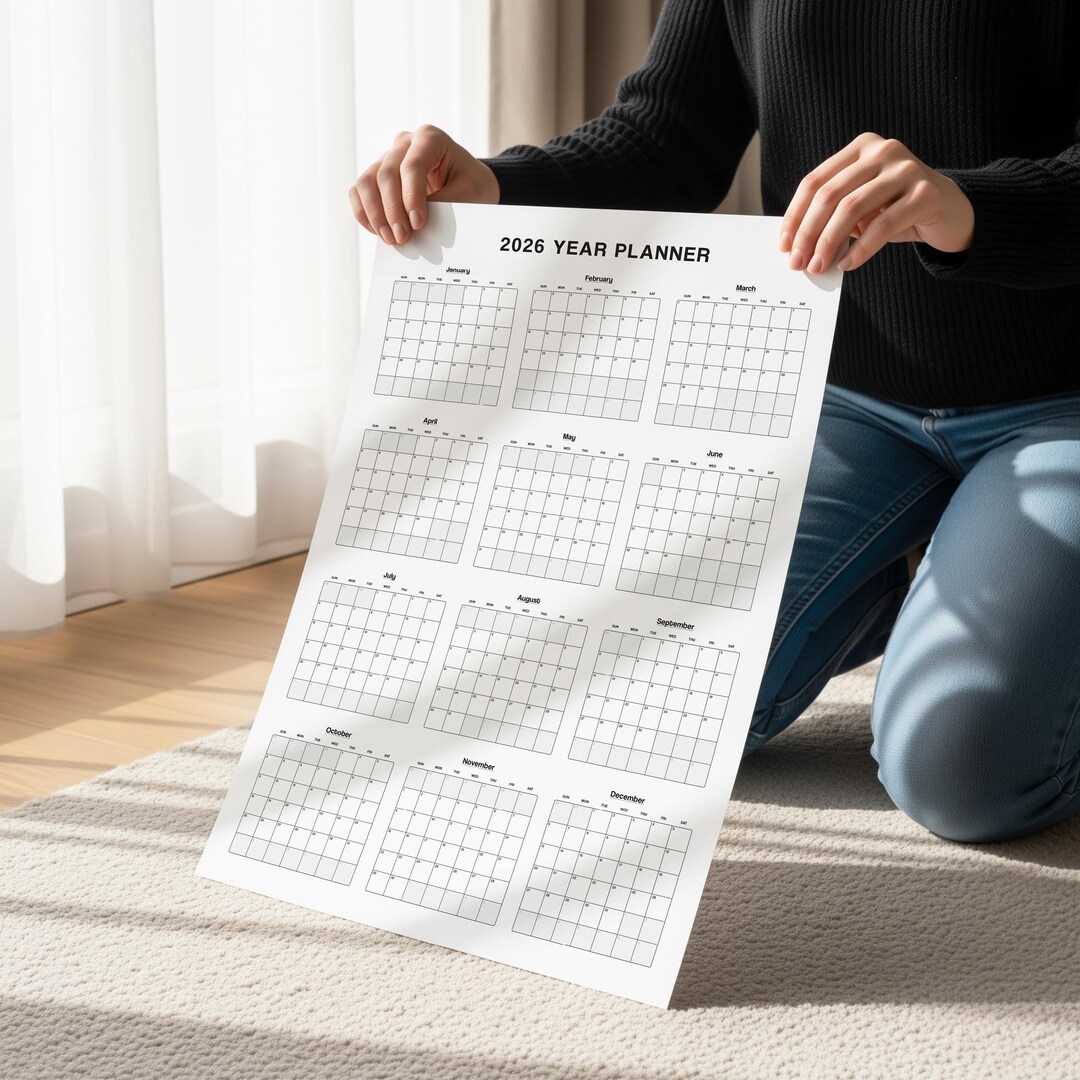Calendar Poster 2026 Large Wall Planner Year at a Glance Monthly ...