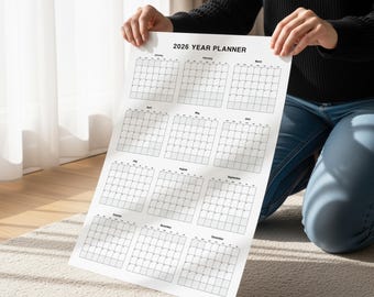 Calendar Poster 2026 Large Wall Planner Year at a Glance Monthly Planner For Office or Classroom 2026 Minimalist Year Planner Ships Flat