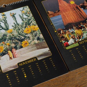 Surreal Art Calendar 2027 Space Theme Celestial Imagery Vintage Collage Moon Planets Black Background Gold Border Spiral Bound Monthly Planner Wall Display Home Office Organization Artistic Gift Essential Retro Contemporary Design Premium