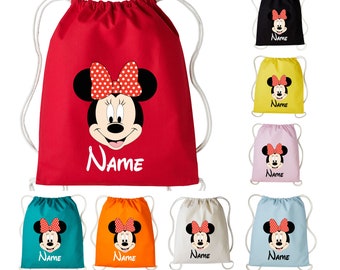 Personalised Disney Minnie Mouse School Bag, PE Kit / Gym / Swimming Bag, Minnie Mouse Bag, Drawstring Rucksack Bag, Kids Boys Girls Bag
