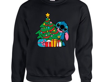 Lilo & Stitch Christmas Tree Jumper, Funny Ugly Xmas Day Santa Merry Christmas Unisex Adults Kids Sweatshirt Top